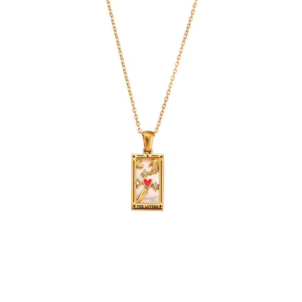 The Empress - Tarot Card 18k | Silver Dainty Necklace with Blue Enamel🔥