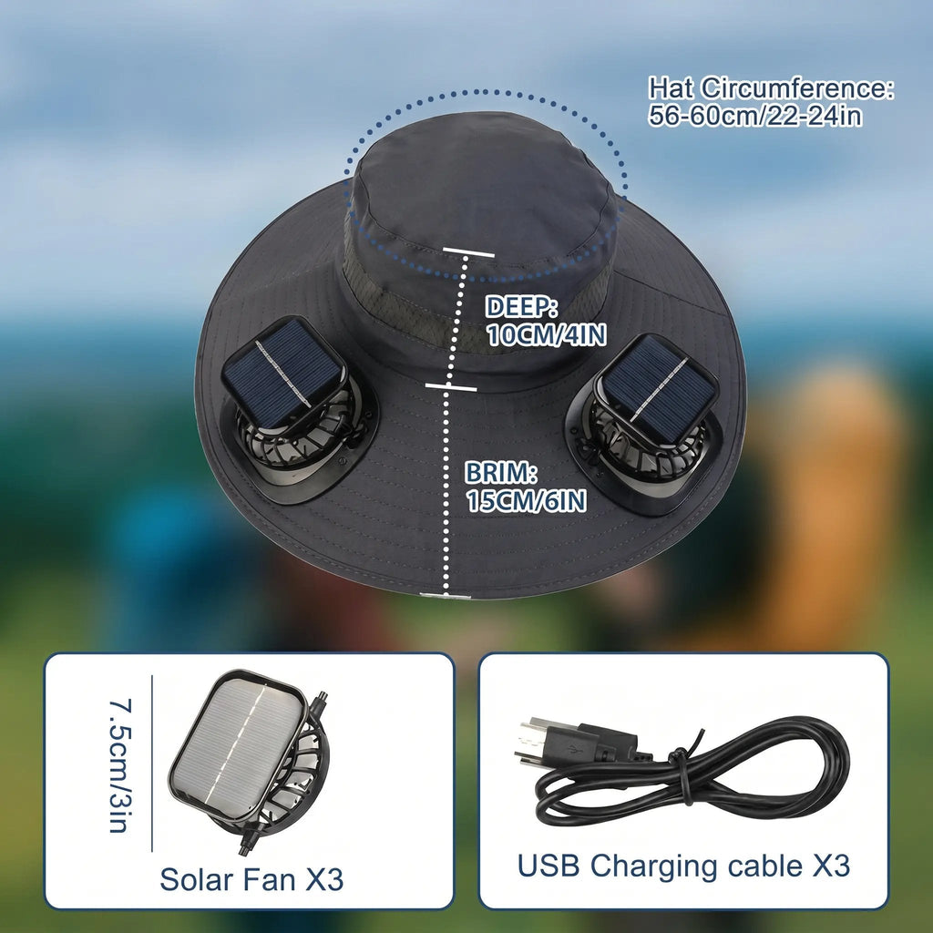 2026 New 3-Solar-Fan Cooling Hat — UPF50+ Sun Protection, Triple-Power Rechargeable, & Water-Resistant