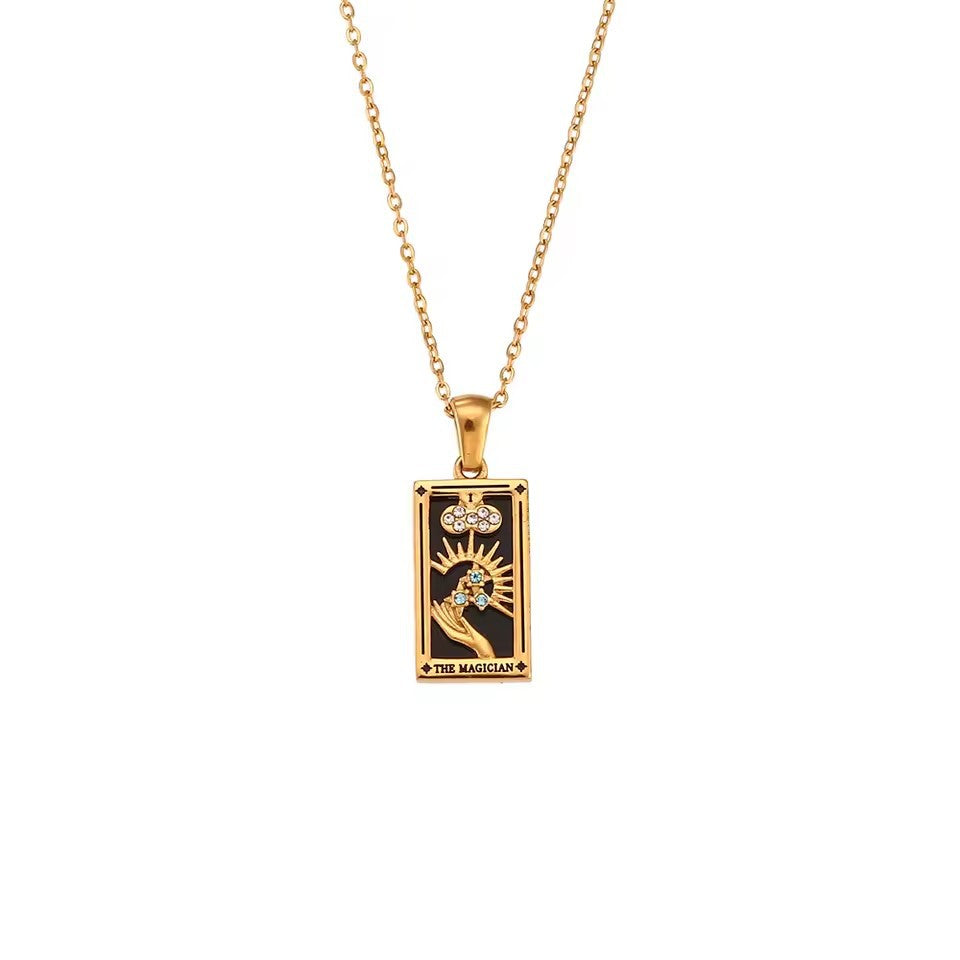 The Empress - Tarot Card 18k | Silver Dainty Necklace with Blue Enamel🔥