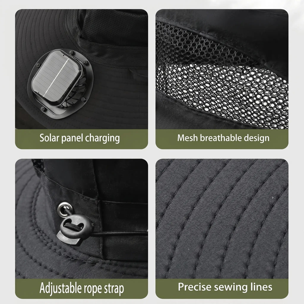 2026 New 3-Solar-Fan Cooling Hat — UPF50+ Sun Protection, Triple-Power Rechargeable, & Water-Resistant
