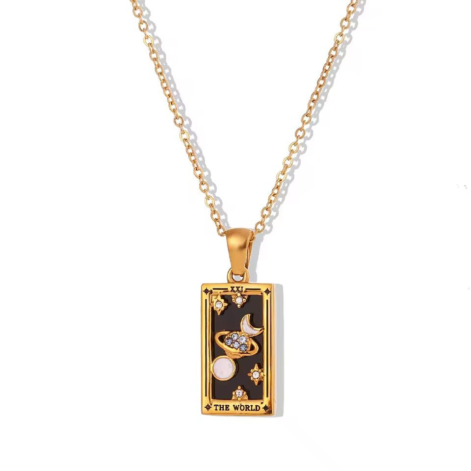 The Empress - Tarot Card 18k | Silver Dainty Necklace with Blue Enamel🔥