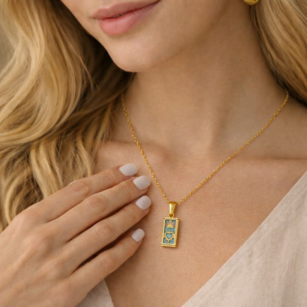 The Empress - Tarot Card 18k | Silver Dainty Necklace with Blue Enamel🔥