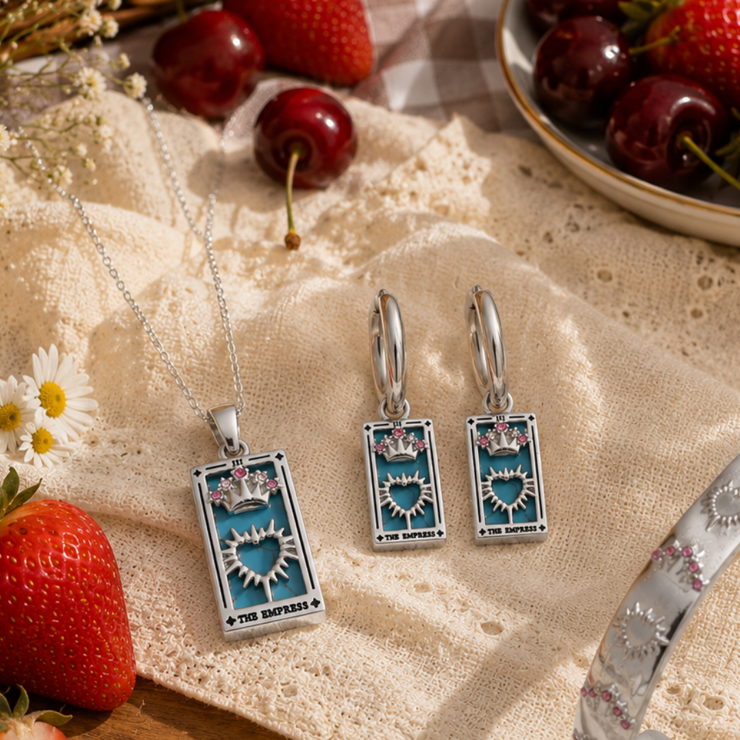 The Empress - Tarot Card 18k | Silver Dainty Necklace with Blue Enamel🔥