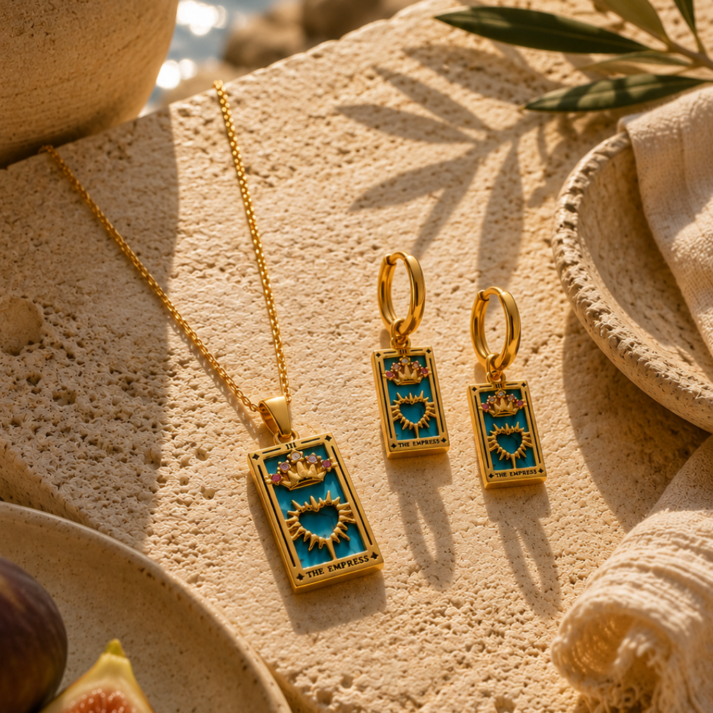 The Empress - Tarot Card 18k | Silver Dainty Necklace with Blue Enamel🔥