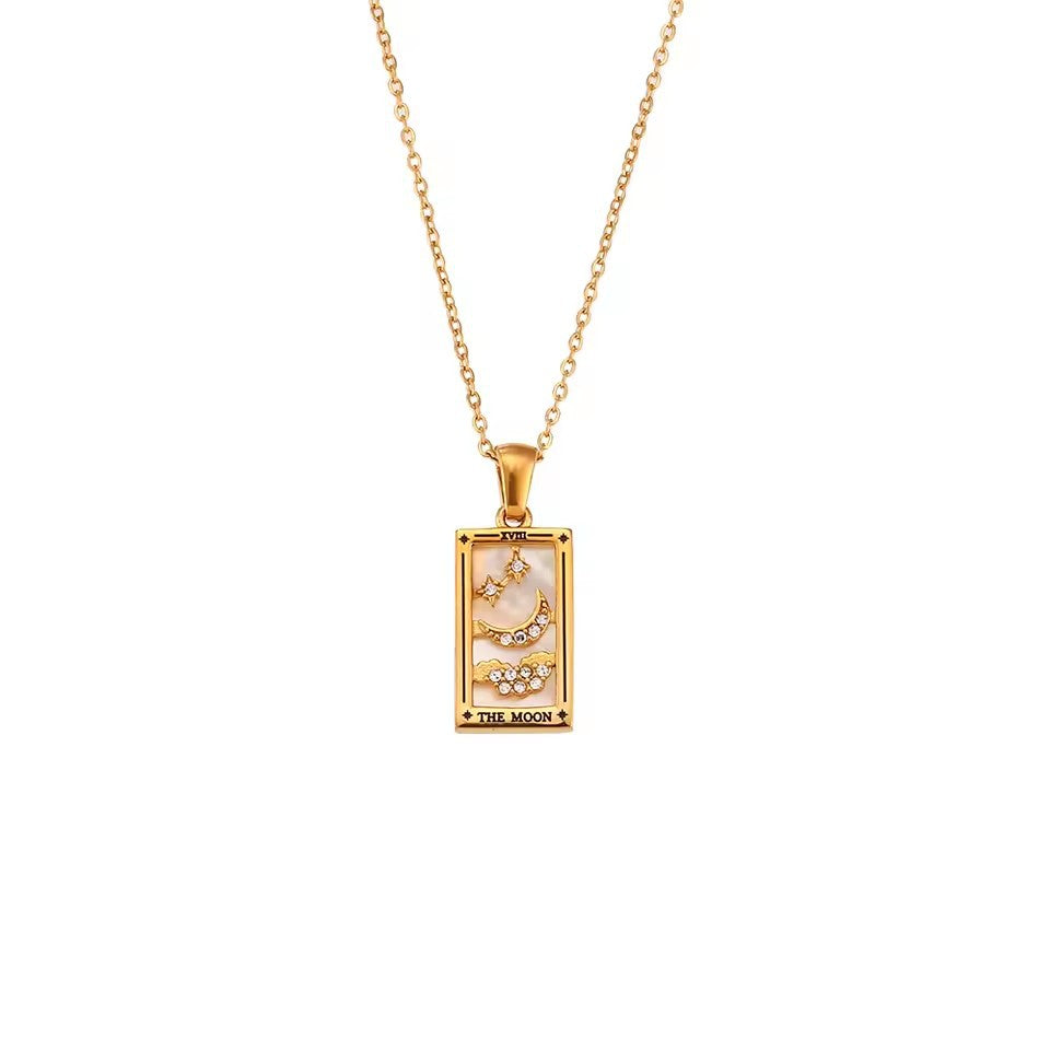 The Empress - Tarot Card 18k | Silver Dainty Necklace with Blue Enamel🔥