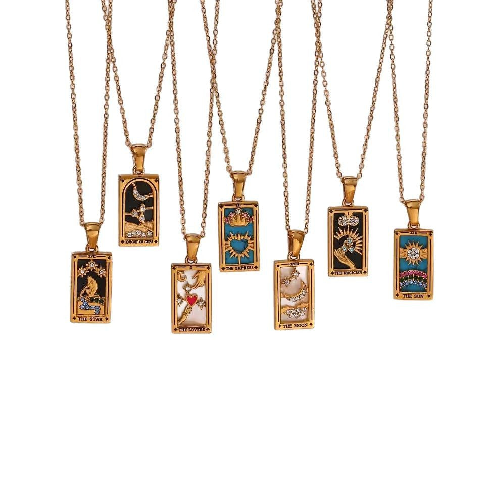 The Empress - Tarot Card 18k | Silver Dainty Necklace with Blue Enamel🔥