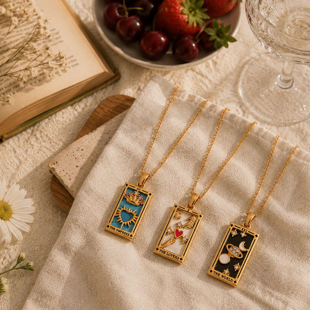 The Empress - Tarot Card 18k | Silver Dainty Necklace with Blue Enamel🔥