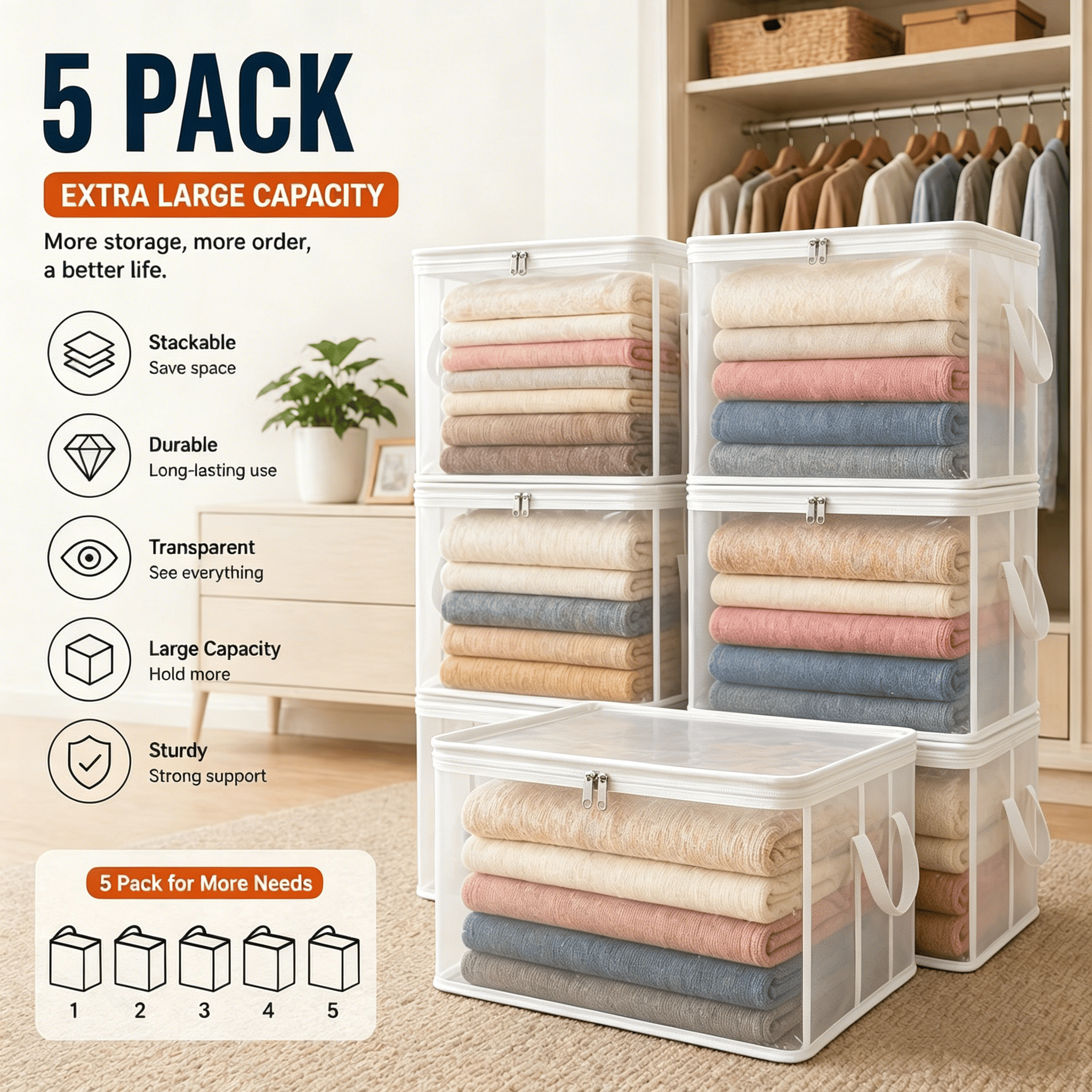 Large Heavy-Duty Thick Plastic Clear Storage Bag for Clothes, Moving & Storage