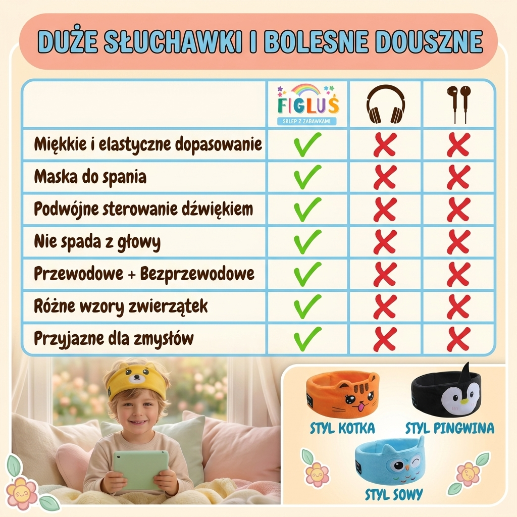 Figluska Spokojna Główka - Uspokajająca opaska z głośnikiem