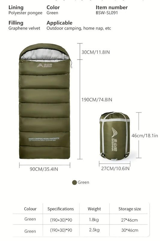 1pc envelope style sleeping bag with zip closure thickened synthetic insulation for winter camping hiking portable half length design olive green gray ideal gift for outdoor quilted comfortable